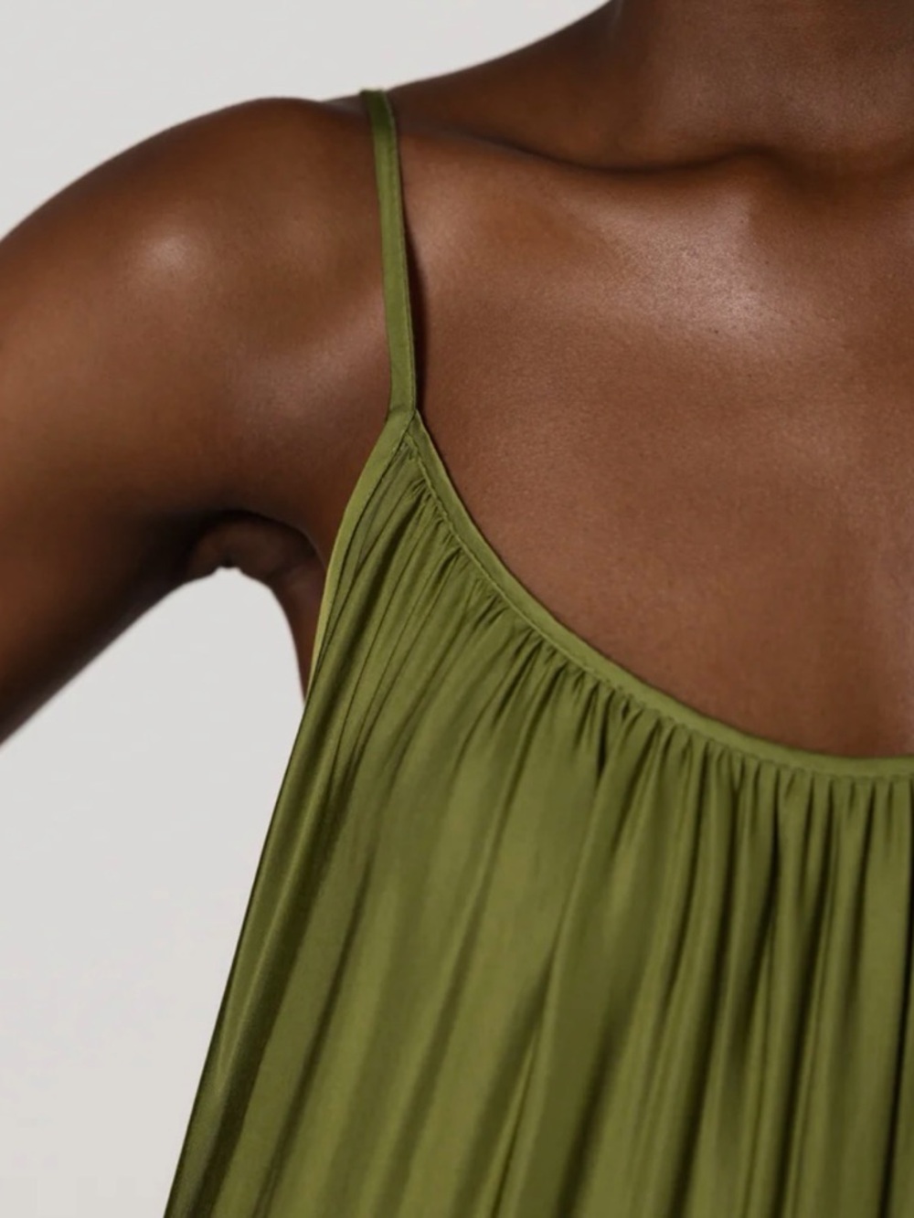 JAKI Noelle Strappy Tiered Satin Maxi Dress. Olive Green. Small. Worn once. - Picture 4 of 6